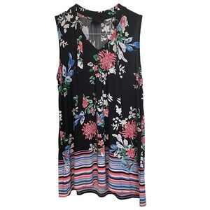 Rafaella Women's Medium Floral Accented Sleeveless Stretchy Knit Top